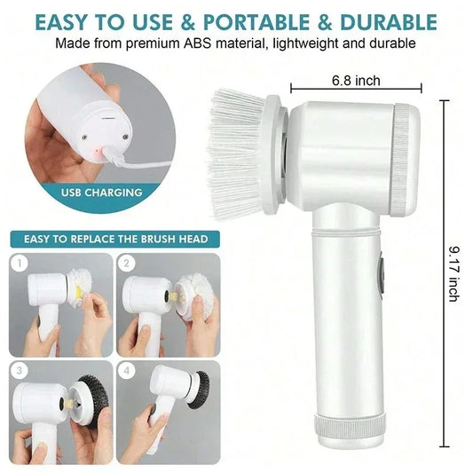Electric Power Spin Scrubber 5 in 1 for Bathroom Cleaning for Tile Bathtub Sink with 5 Replaceable Brush Heads