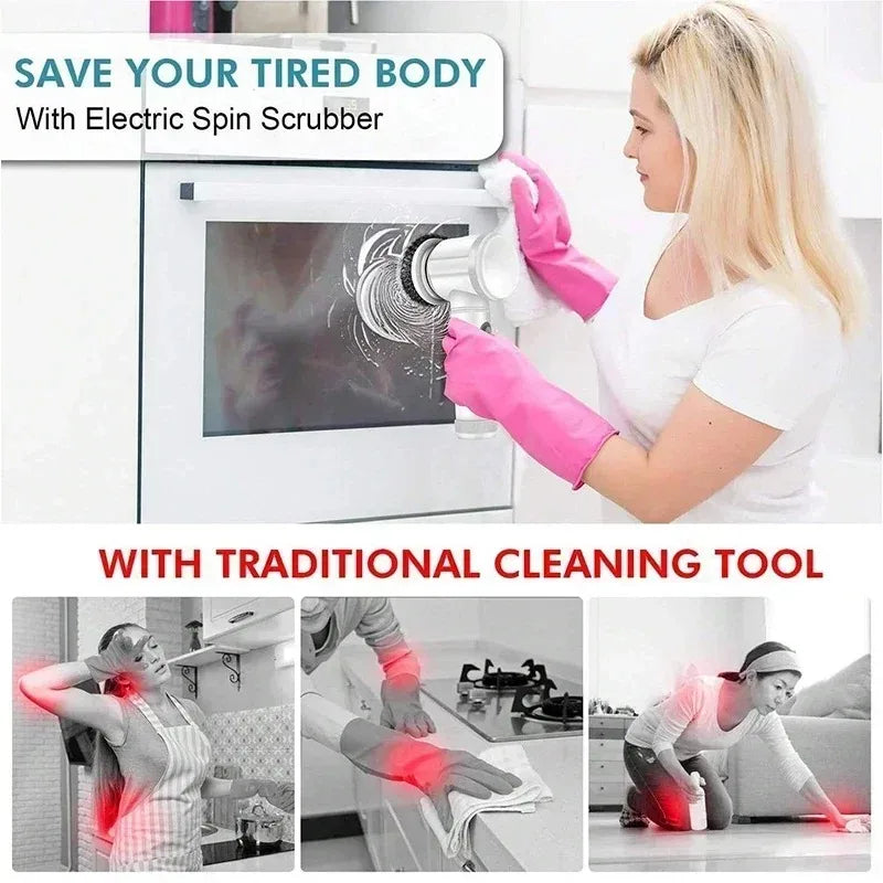Electric Power Spin Scrubber 5 in 1 for Bathroom Cleaning for Tile Bathtub Sink with 5 Replaceable Brush Heads
