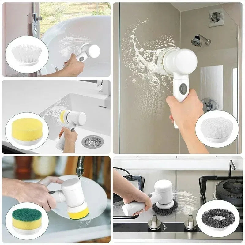 Electric Power Spin Scrubber 5 in 1 for Bathroom Cleaning for Tile Bathtub Sink with 5 Replaceable Brush Heads