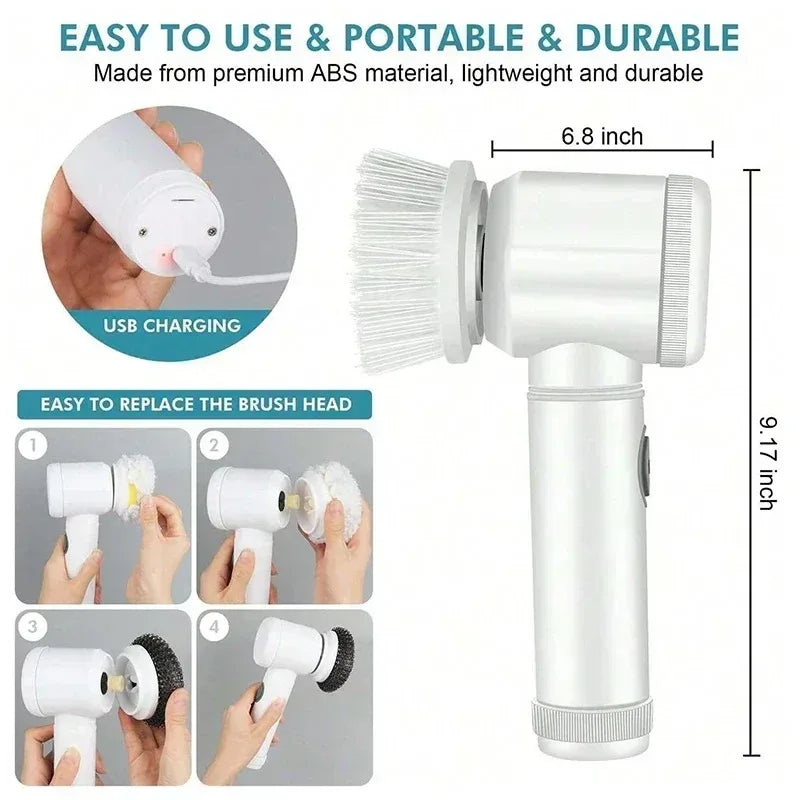 Electric Power Spin Scrubber 5 in 1 for Bathroom Cleaning for Tile Bathtub Sink with 5 Replaceable Brush Heads